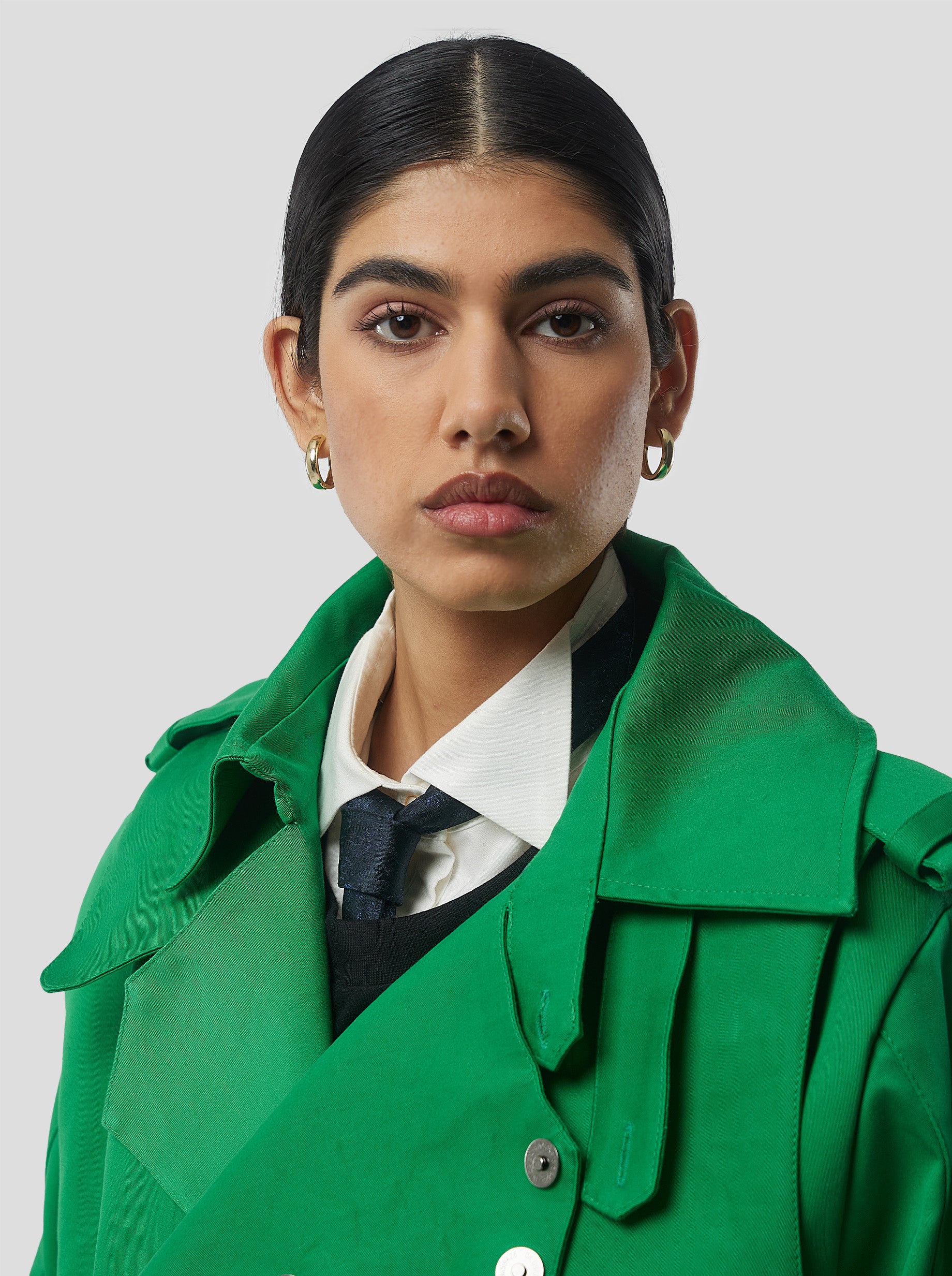 Trench Crop Trevor in Technical Kelly Green fabric