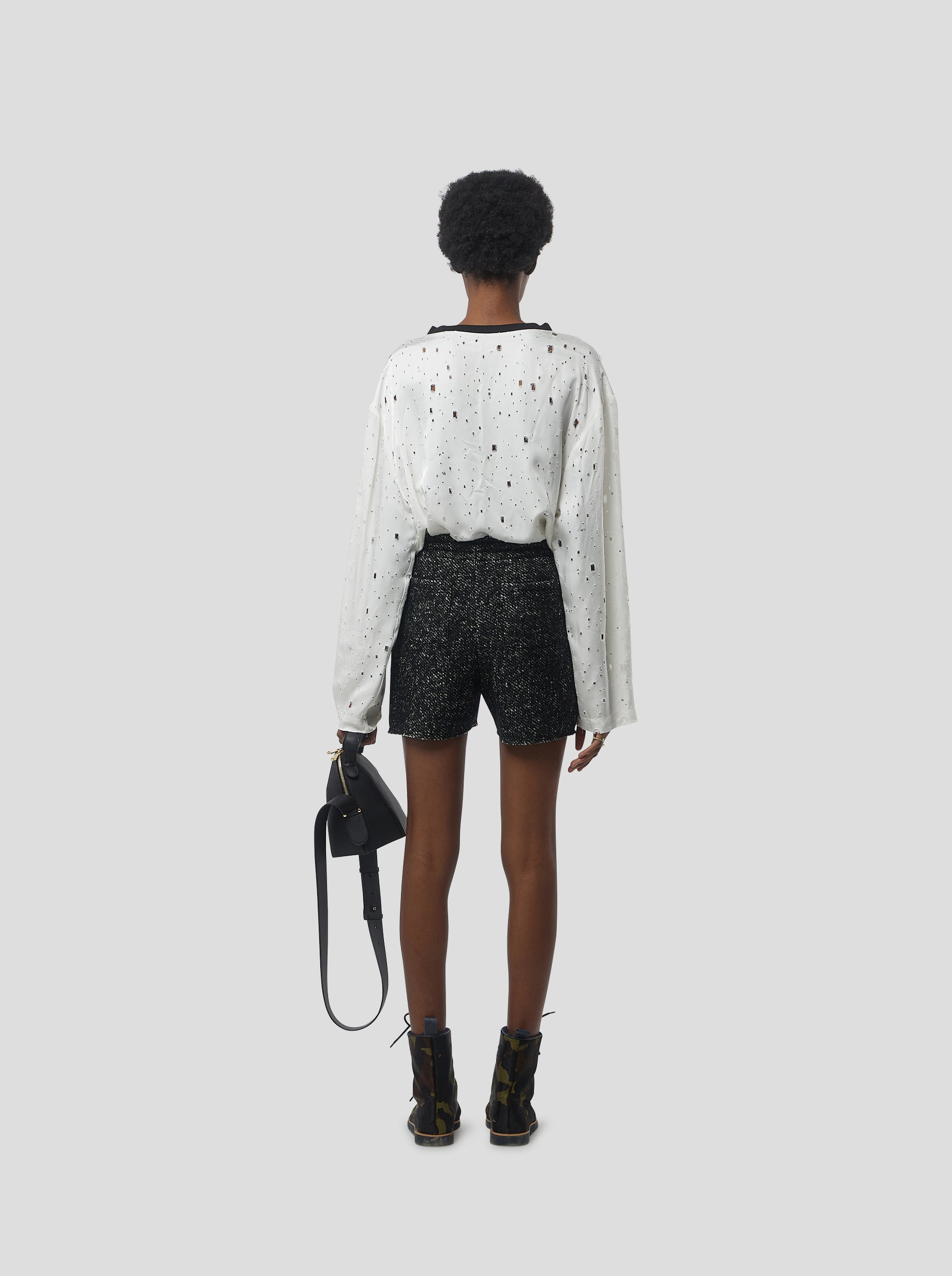 King T-Shirt in White Shimmered Voile with Saboté and Inlays