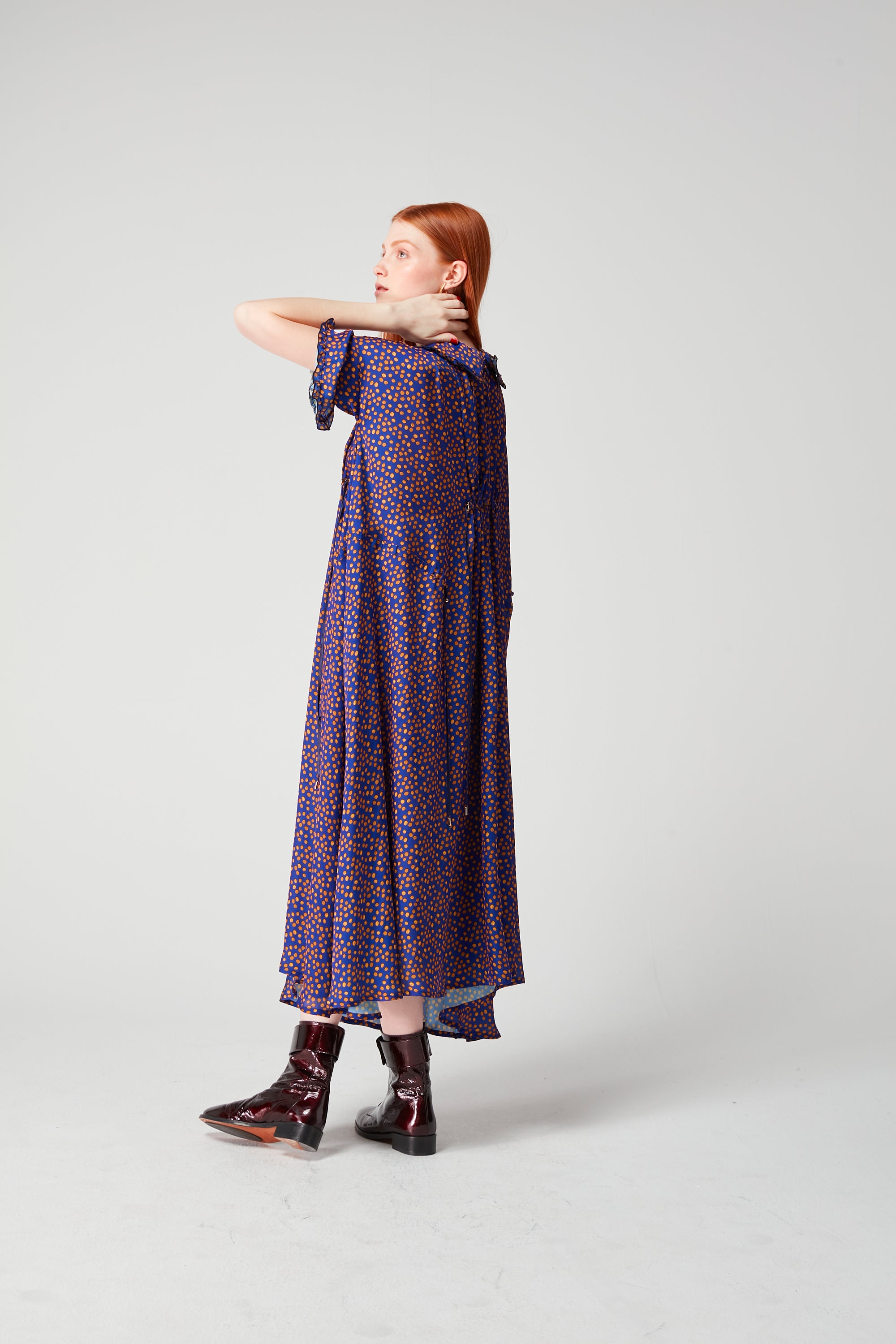 Scarlett dress in navy blue Messy Dots