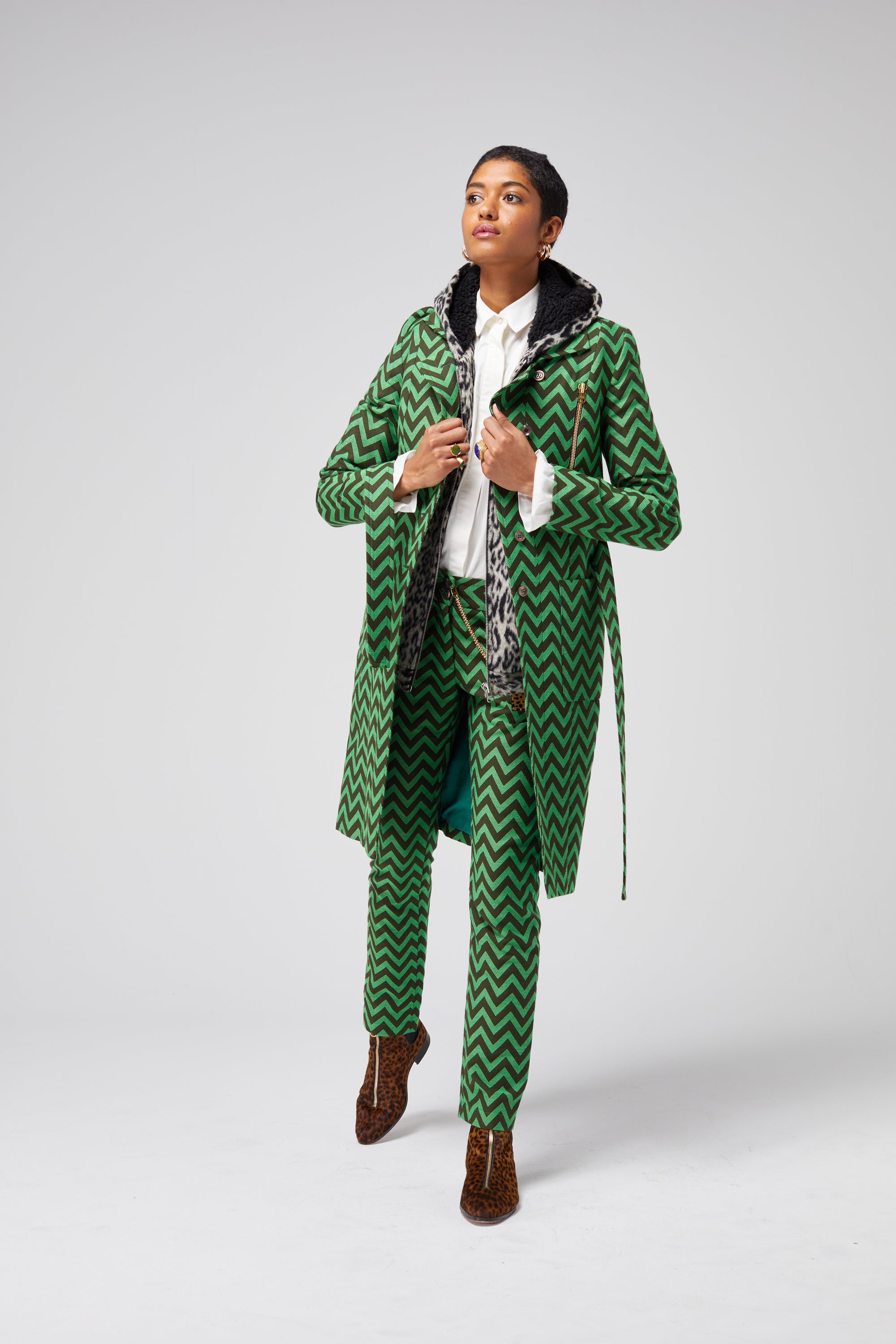 Hallow trench coat in Forest Herringbones