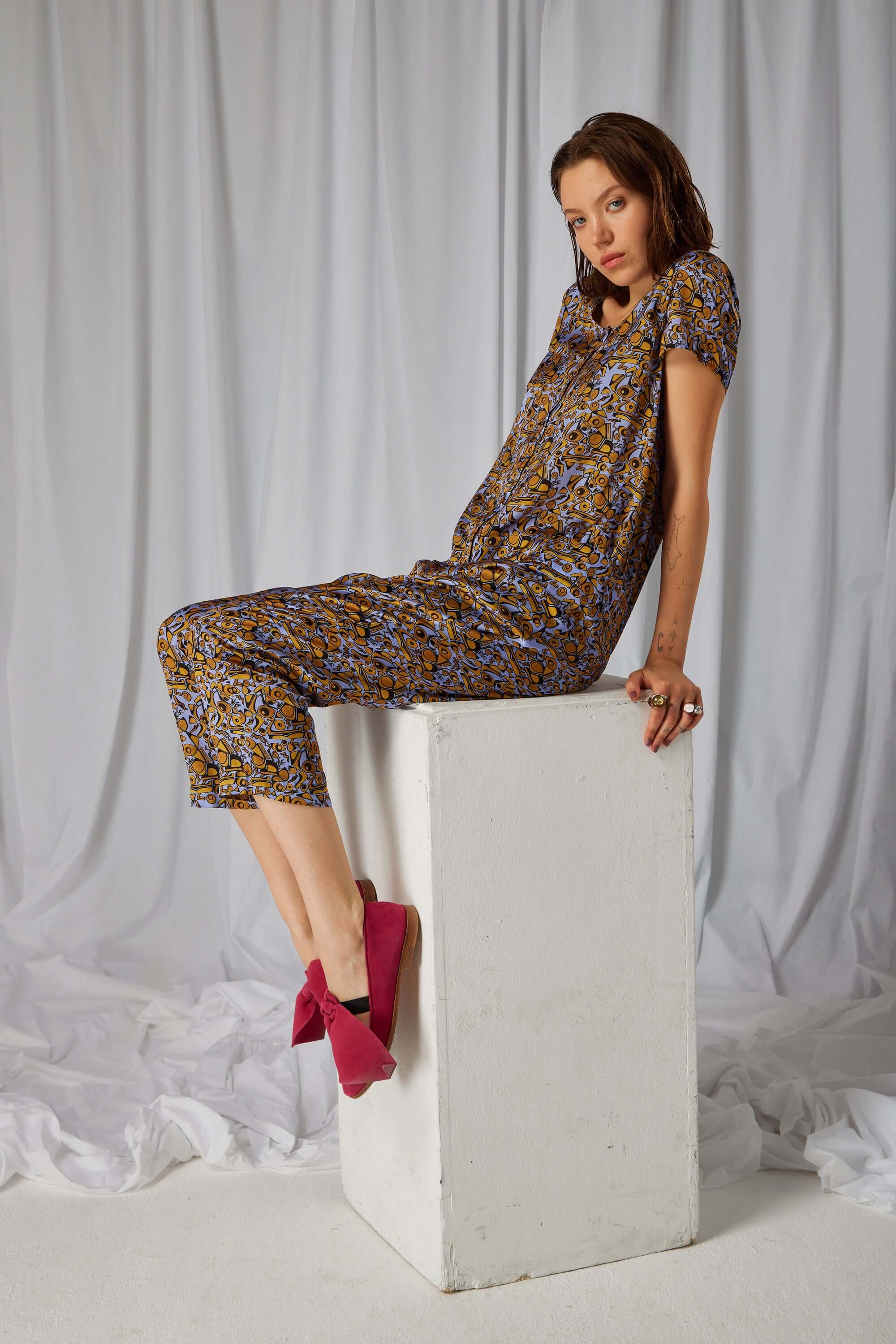 Woods jumpsuit in Art Deco Factory print