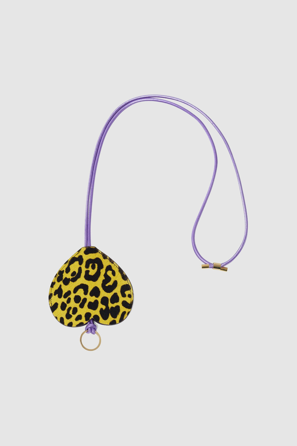 The Minis Long Heart Keychain in Yellow Leopard Printed Leather