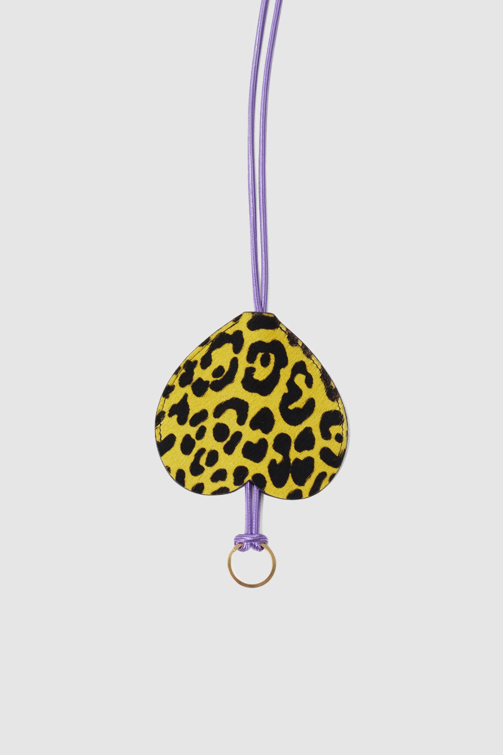 The Minis Long Heart Keychain in Yellow Leopard Printed Leather