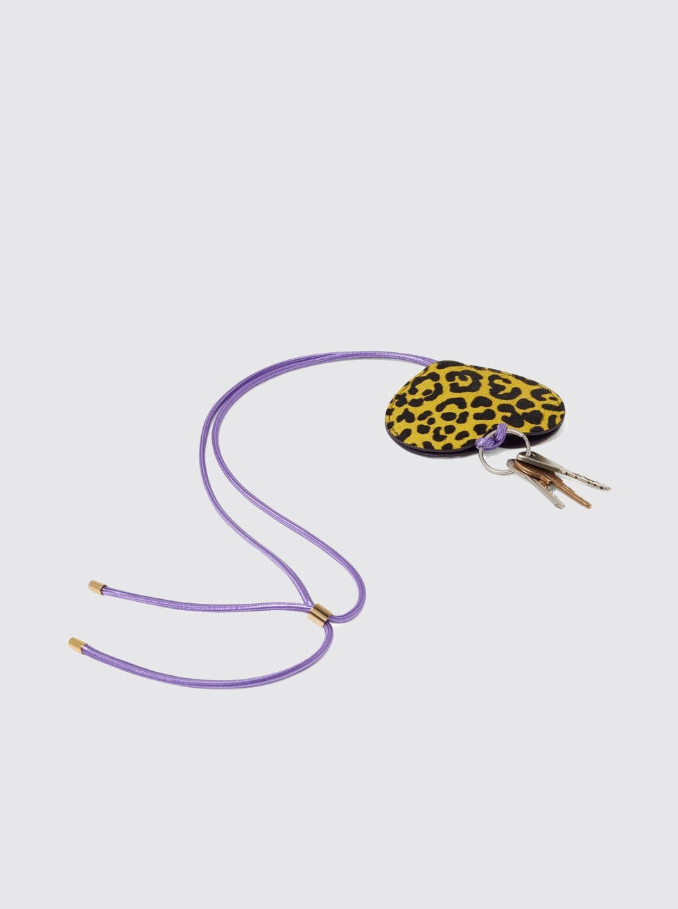 The Minis Long Heart Keychain in Yellow Leopard Printed Leather